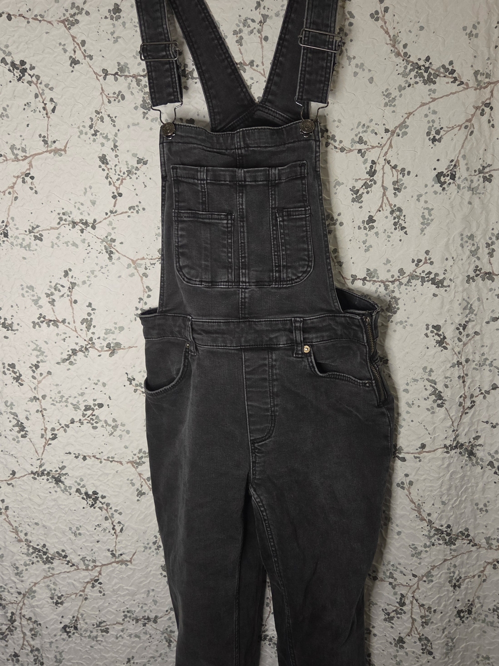Free People Washed Black Denim Overalls